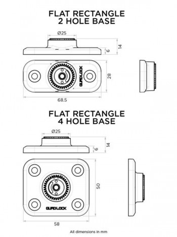 Base recatangular 2 agujeros Quad Lock 360