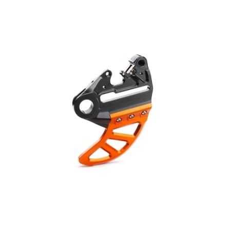 Soporte pinza freno trasero con protector de disco aluminio CNC KTM EXC 2024-2025, SX 2023-2025 naranja