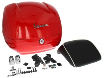 Baul 36L Vespa GTS, GTV, Super Rojo Dragon 894 respaldo negro con borde blanco