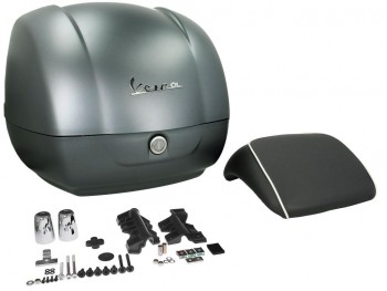 Baul 36L Vespa GTS, GTV, Super Gris Mate 707/C respaldo negro con borde blanco