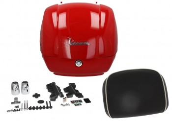 Baul 36L Vespa GTS, GTV, Super Rojo 894 (R7) respaldo negro con borde blanco