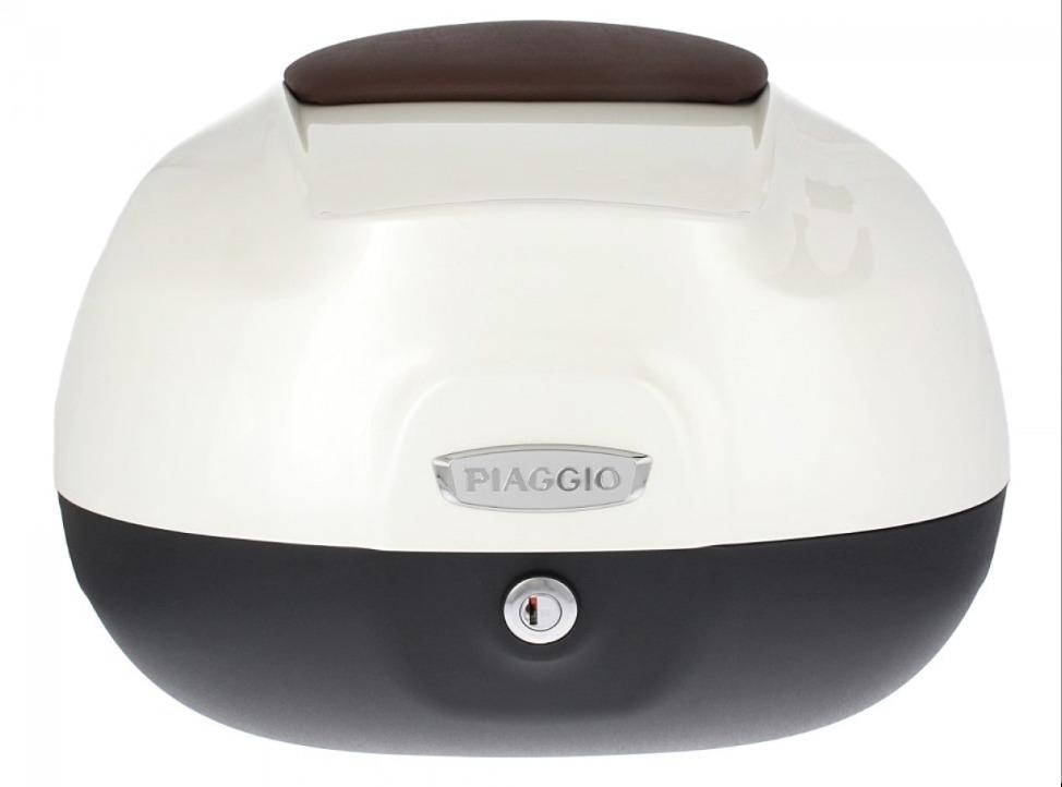 Baul 37L Piaggio Beverly, Medley, MP3 Blanco Perla 566 respaldo marron